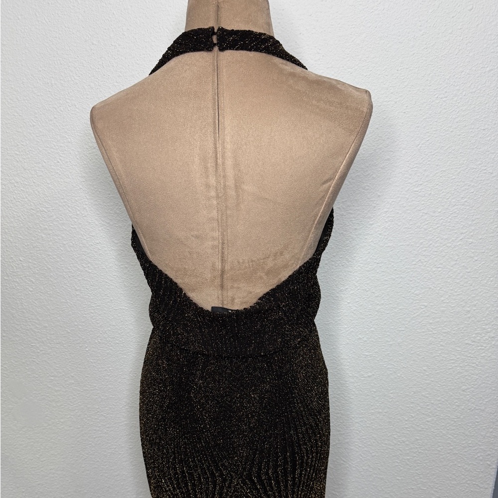 Nasty Gal Black and Gold Halter Dress, Size Medium - Picture 7 of 8